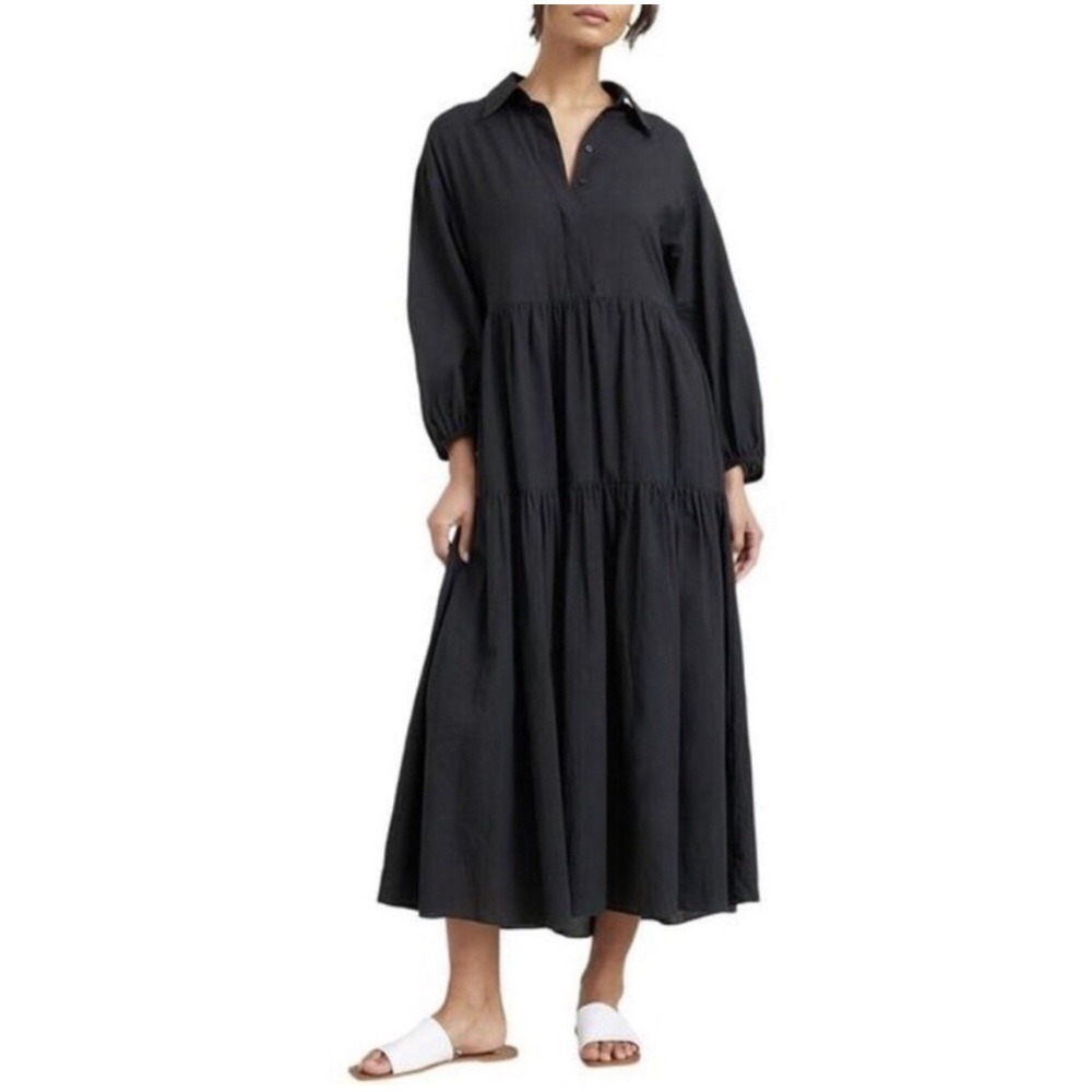 Modern Citizen Tiered Shirt Dress Size S Black Cotton Minimalist Goth Cottage